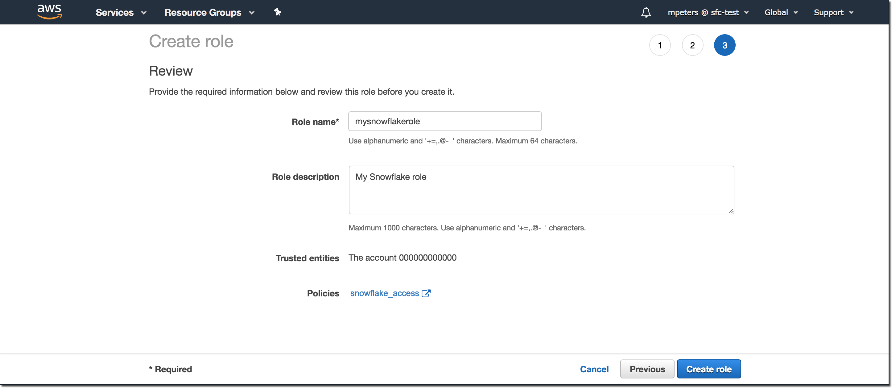 Review Page in AWS Management Console