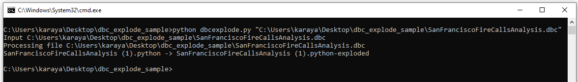 Execução do script explode