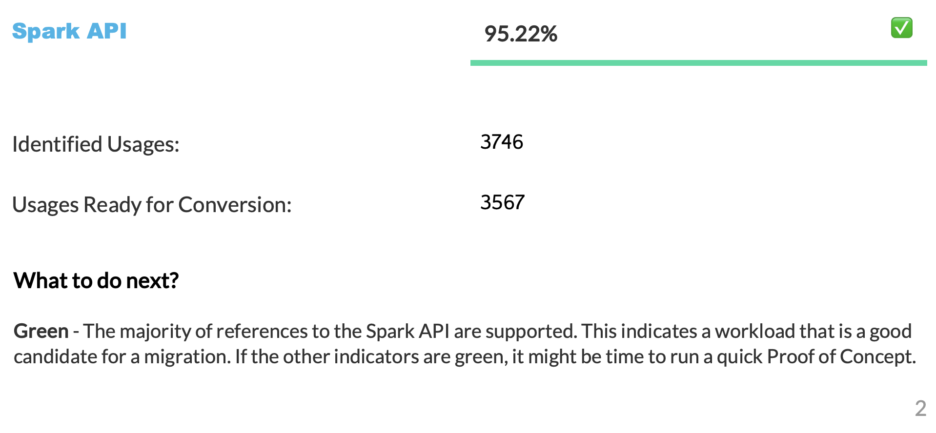 Pontuação de preparação do Spark API no relatório detalhado