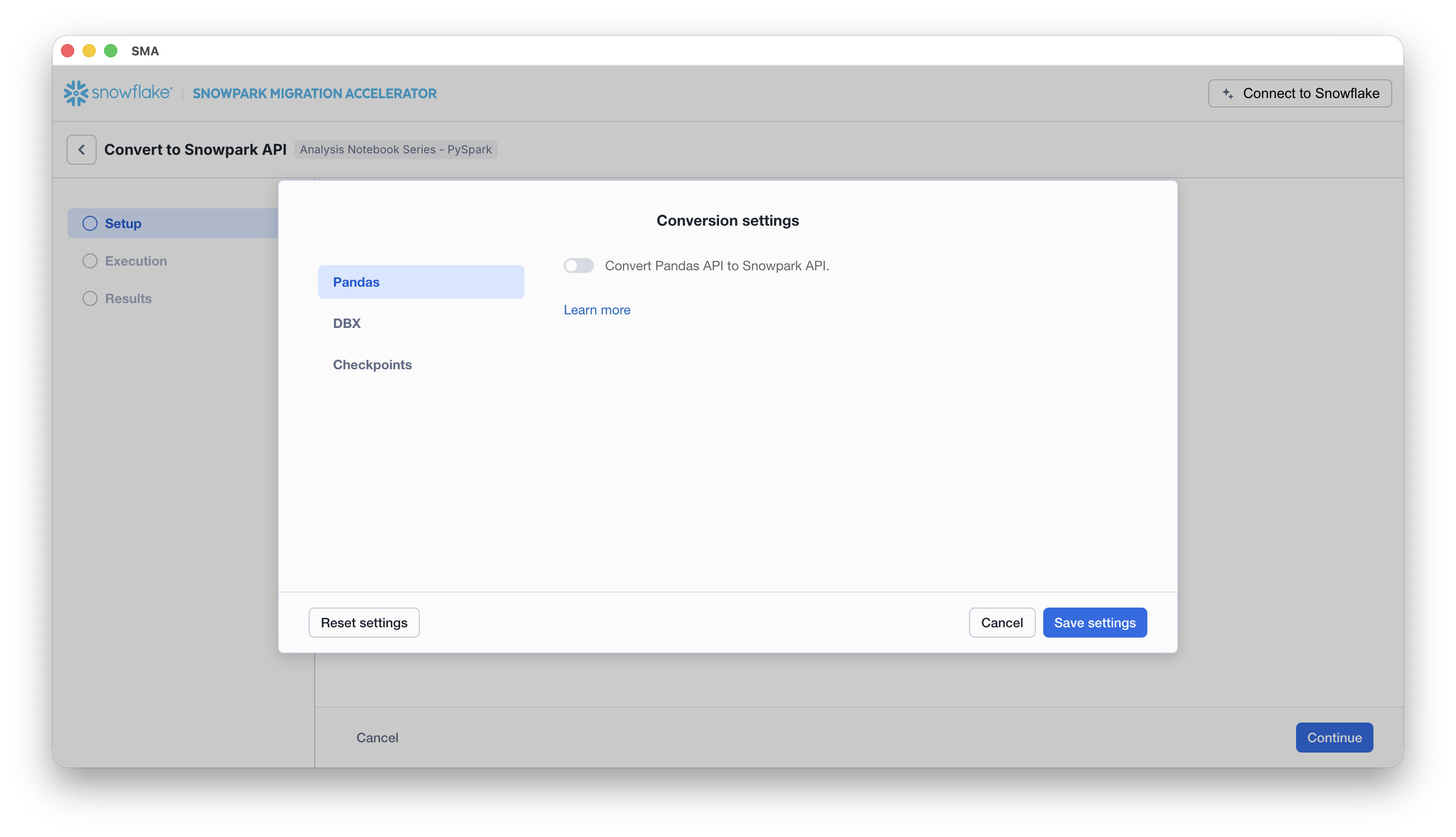 Configurações de conversão