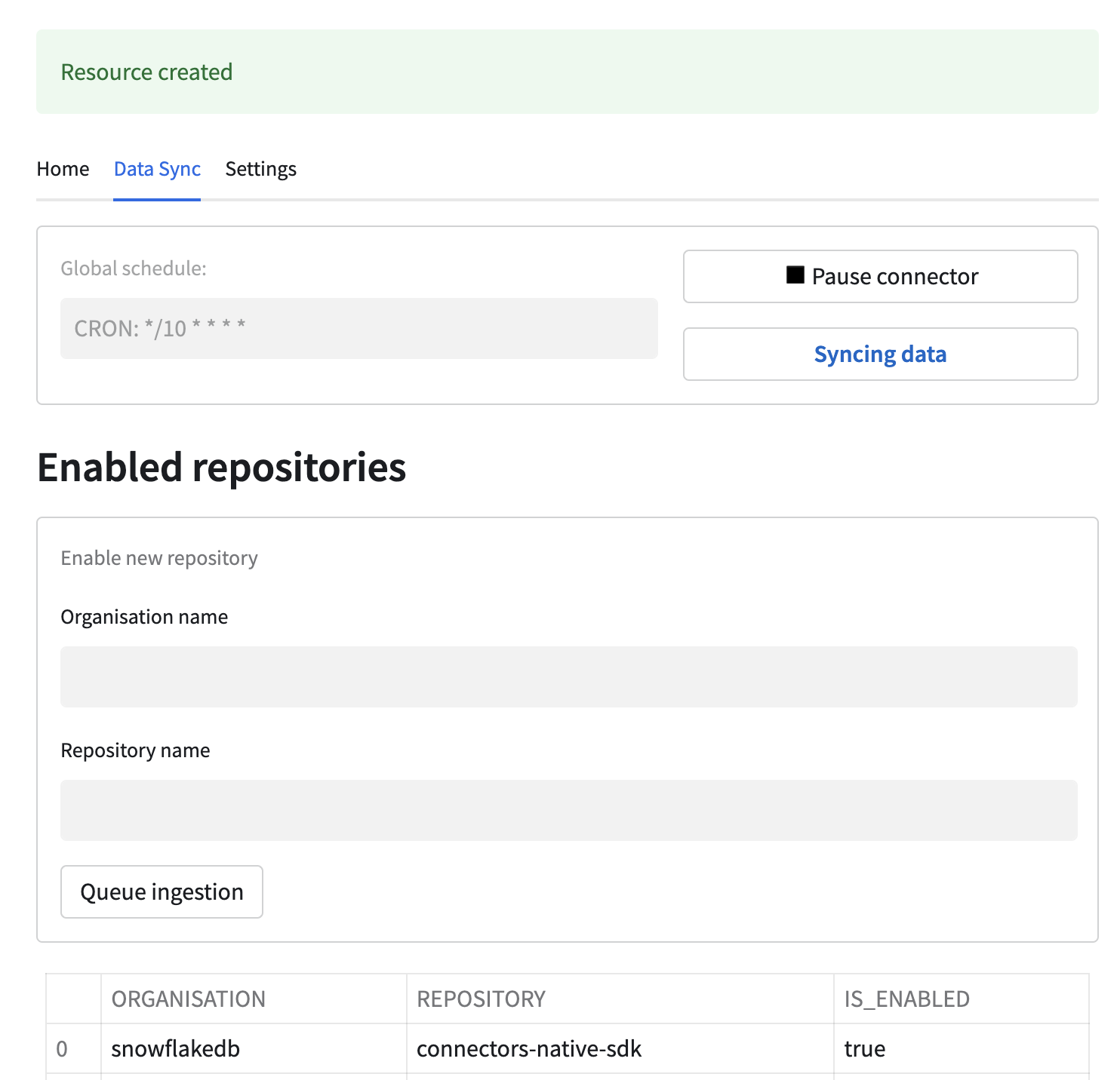 Listagem de recursos definidos