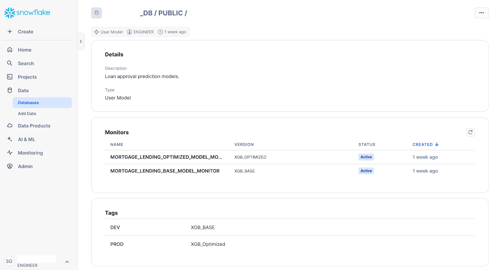 Uma página de detalhes do modelo, exibindo informações importantes do modelo