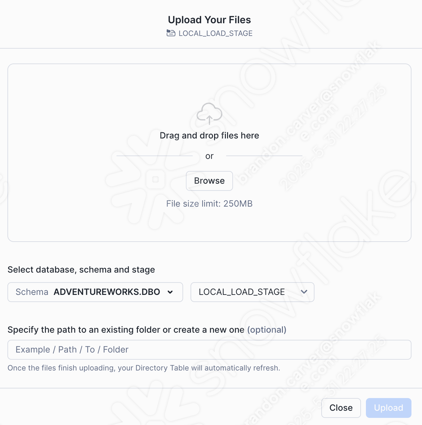 Upload Your Files menu