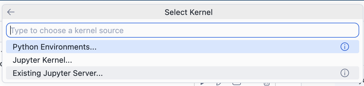 The Select Kernel command palette listing kernel sources