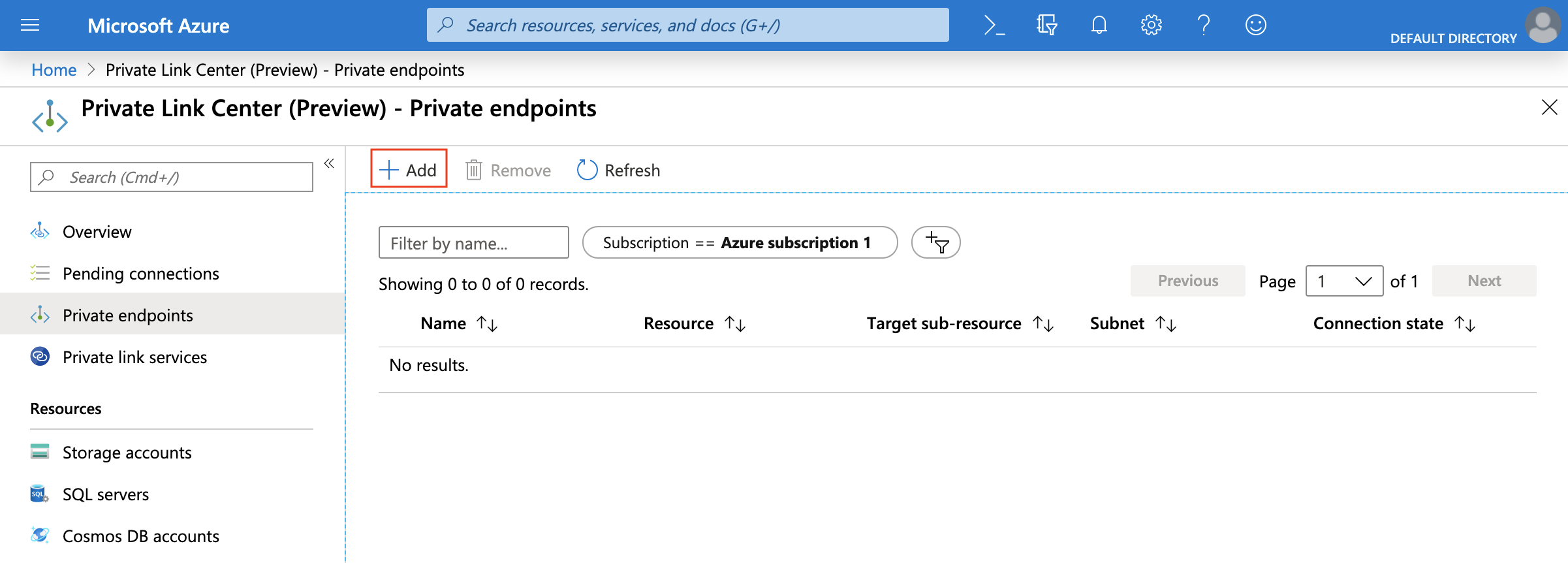 Select Private link endpoint