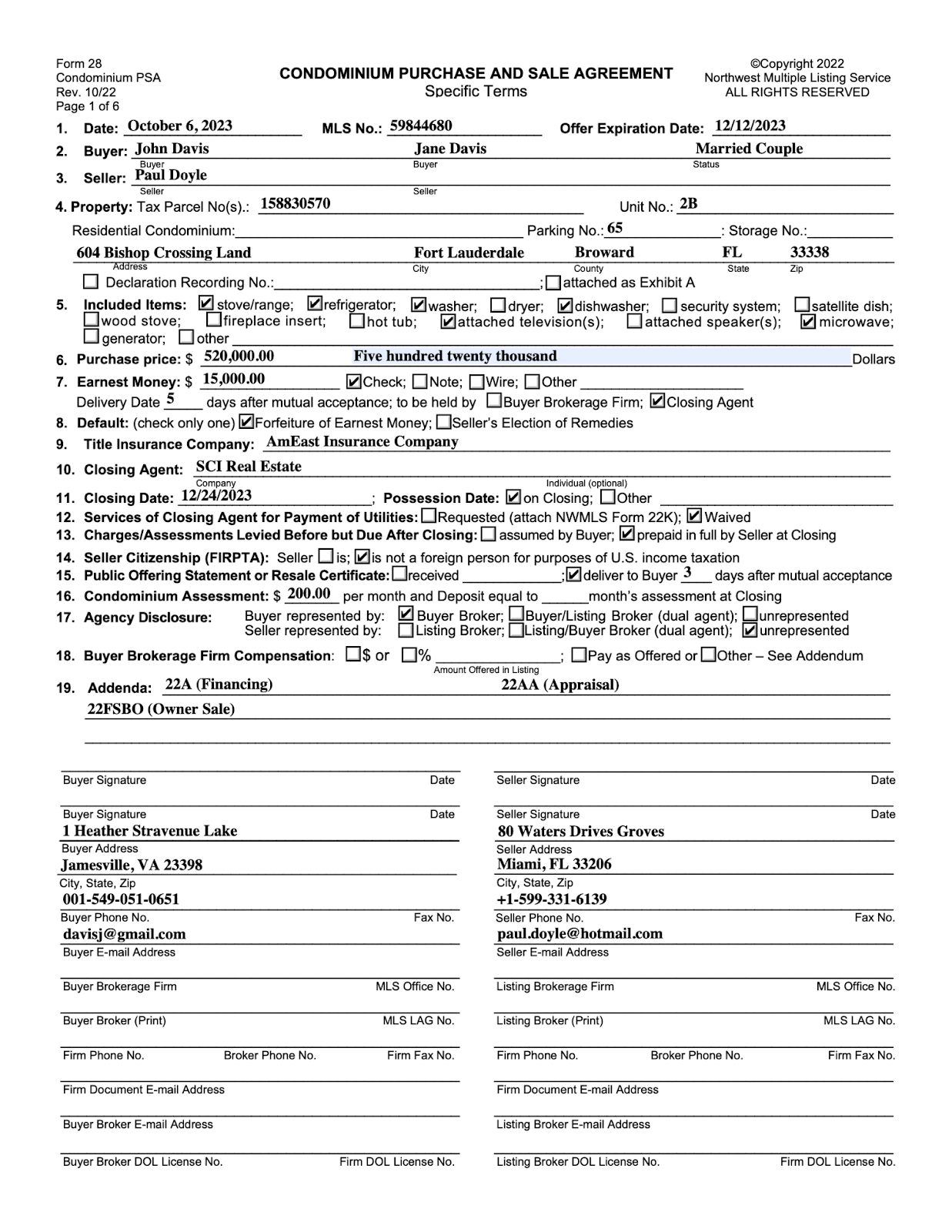 Example document (condominium purchase and sale agreement).