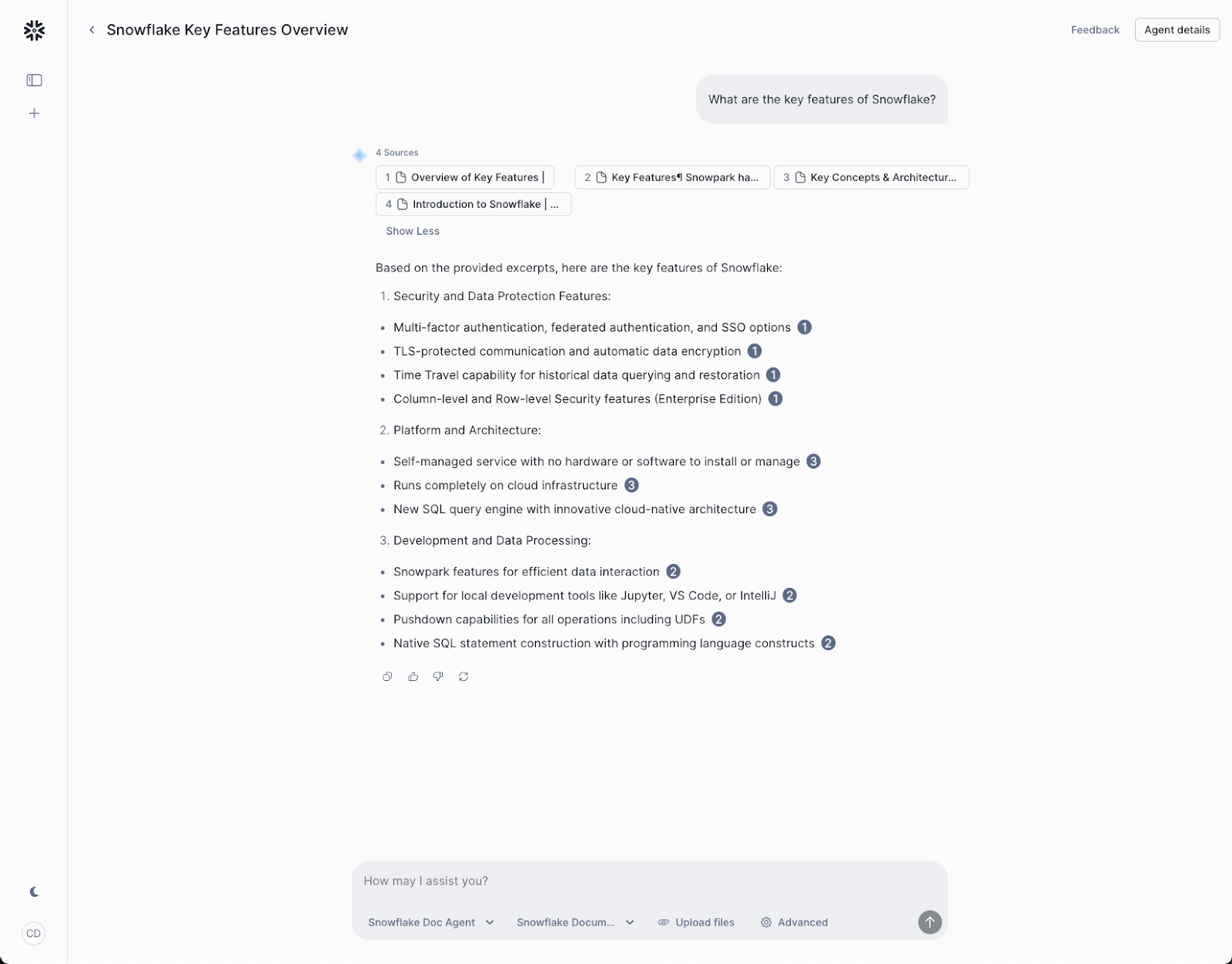 A screenshot showing responses in a chat box created from the agent.