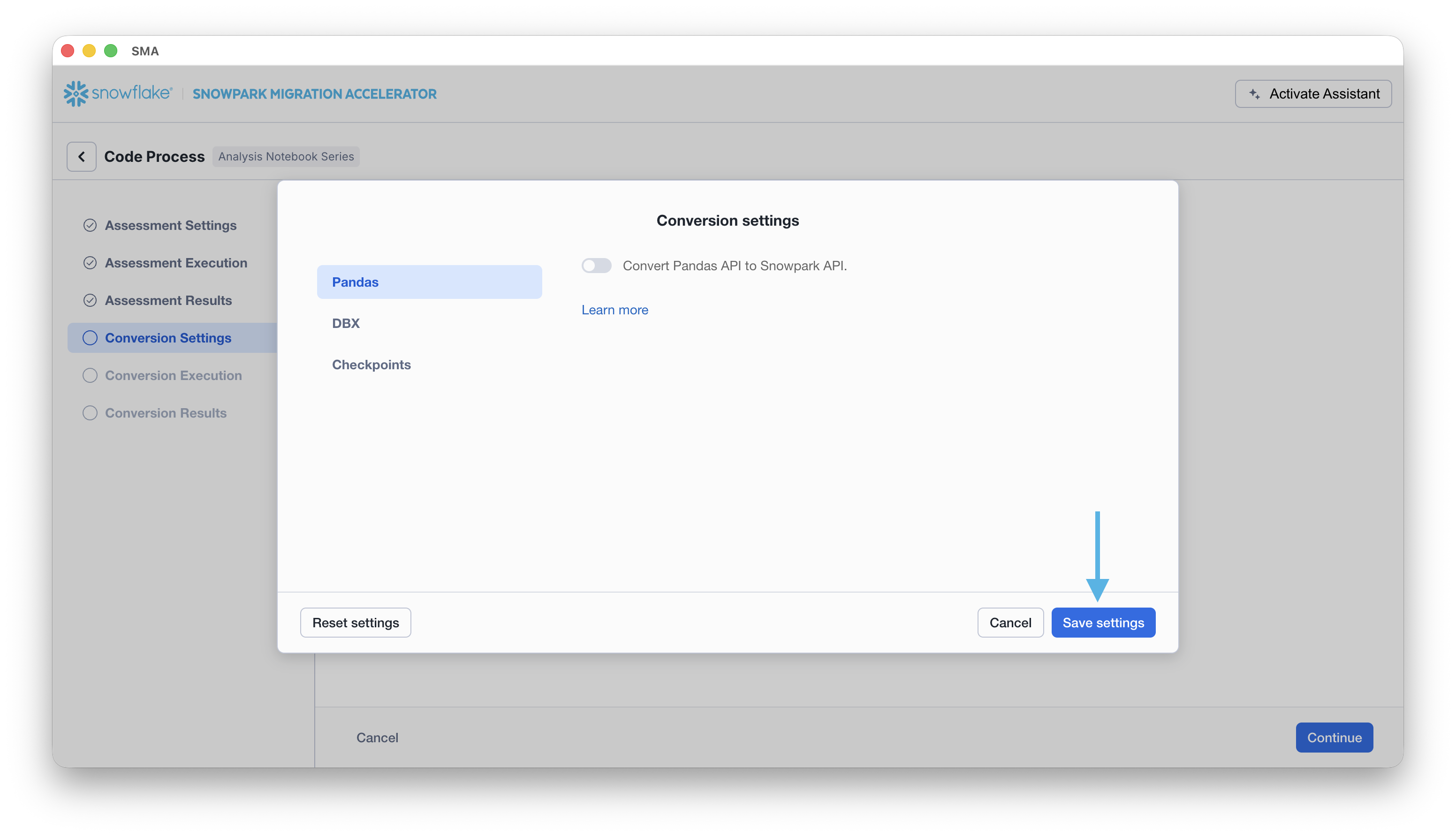 Close conversion settings