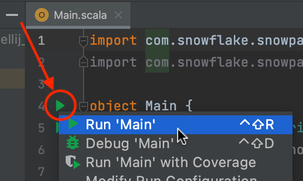 Arrow icon for running the sample program