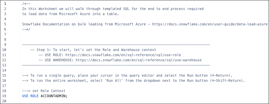 SQL load from cloud template worksheet, which contains the SQL commands for this tutorial, along with descriptive comments.