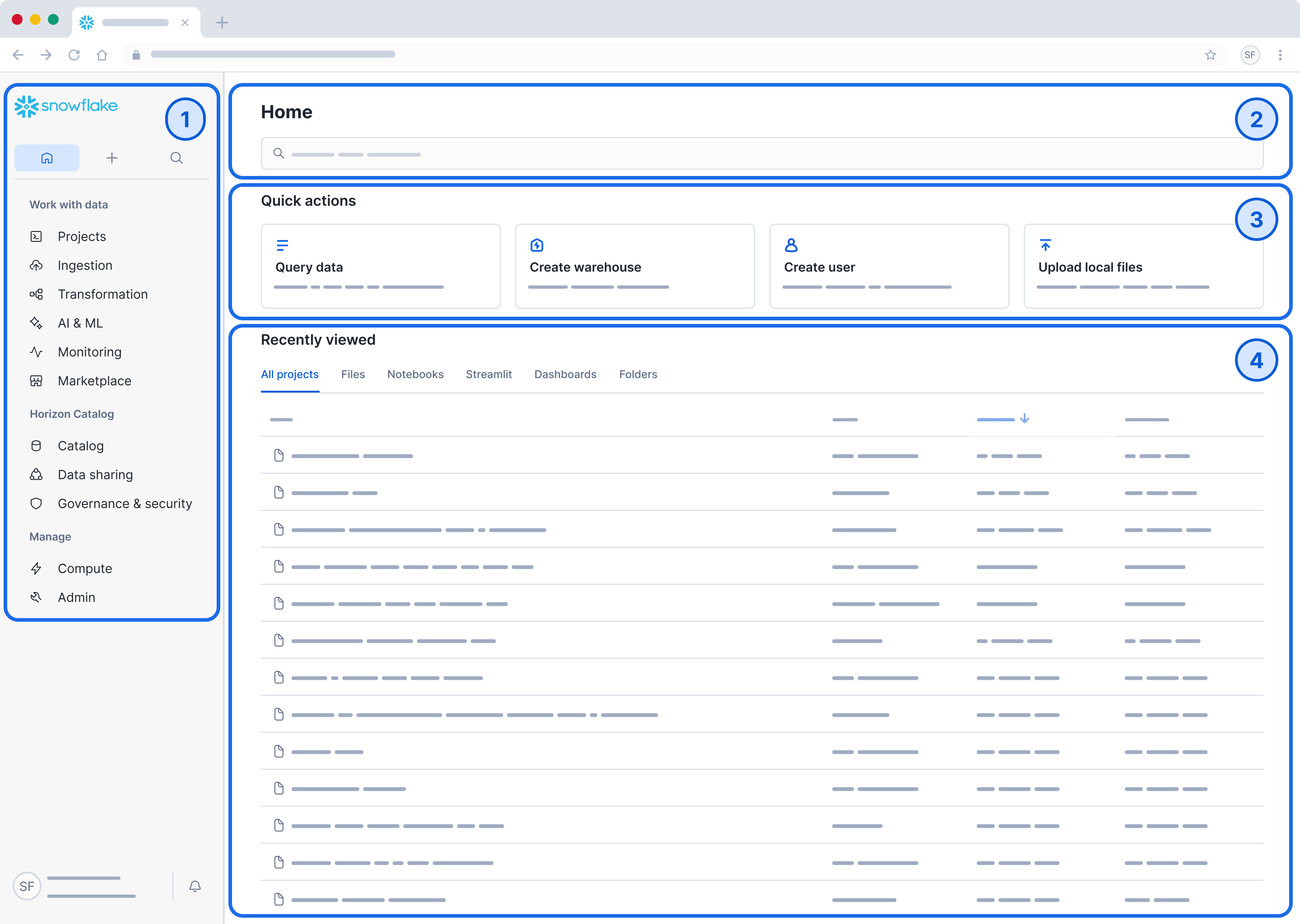Snowsight homepage