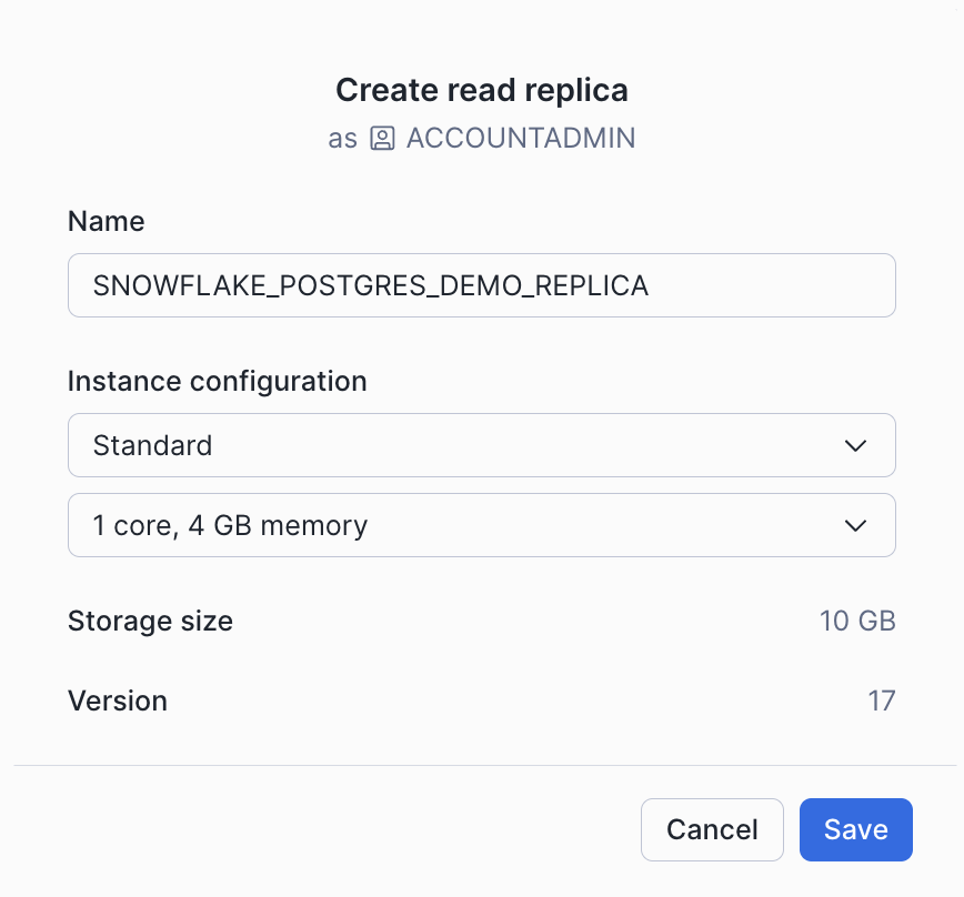 Create a Snowflake Postgres Replica
