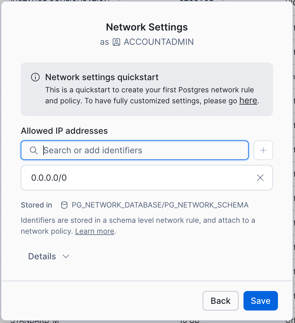 Create Snowflake Postgres ingress network policy at instance create time