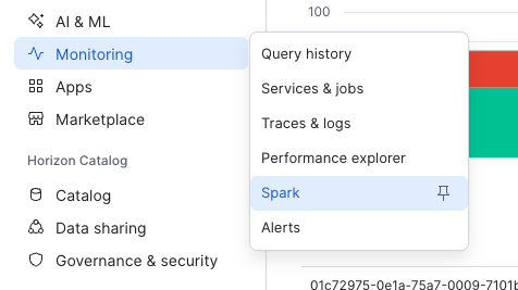 Navigate to Spark by going to Monitoring from the home page.