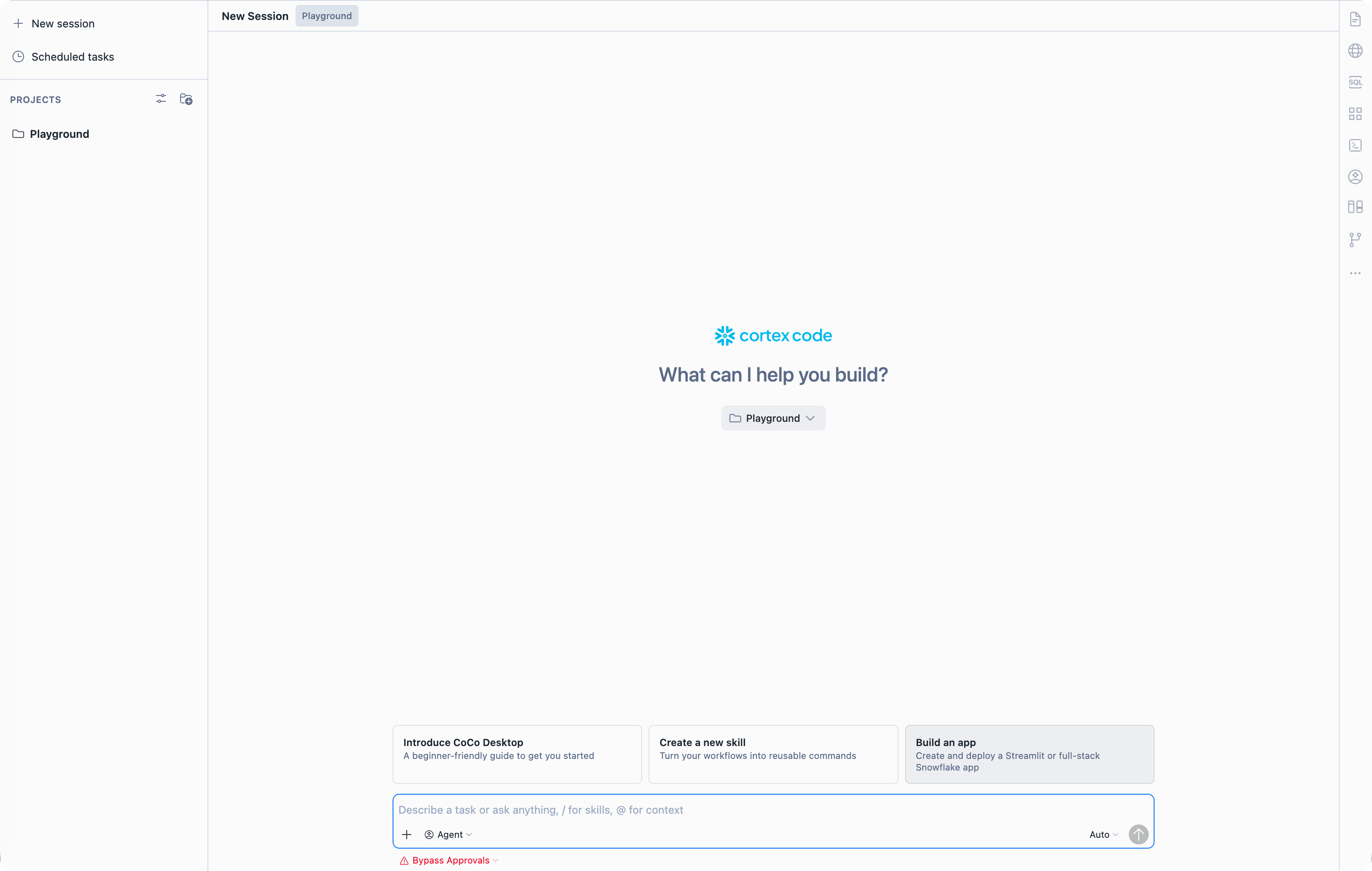 Build an app starter card on the Cortex Code Desktop chat home screen