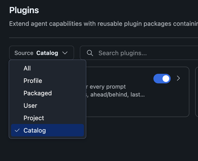 Source filter dropdown with Catalog option selected