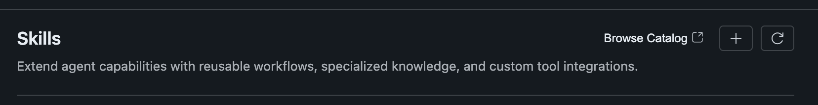 Browse Skills Catalog link in the Skills panel header
