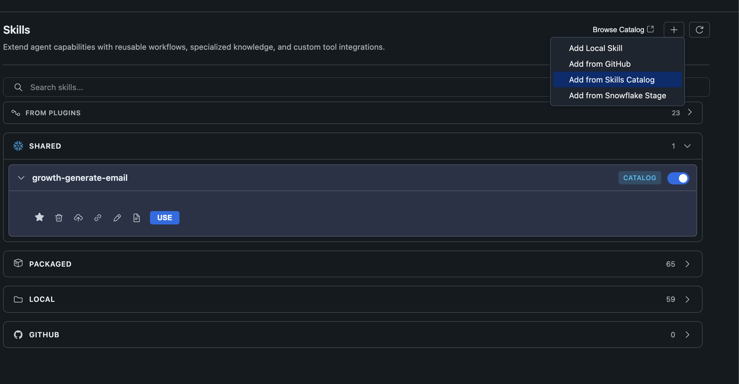 Add from Skills Catalog option in the + menu