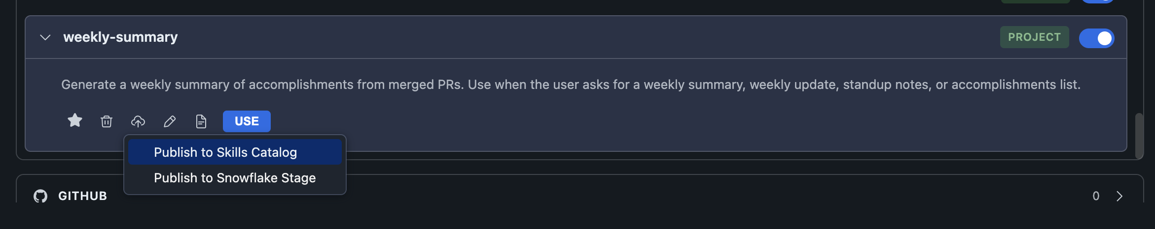Publish to Skills Catalog option on a skill